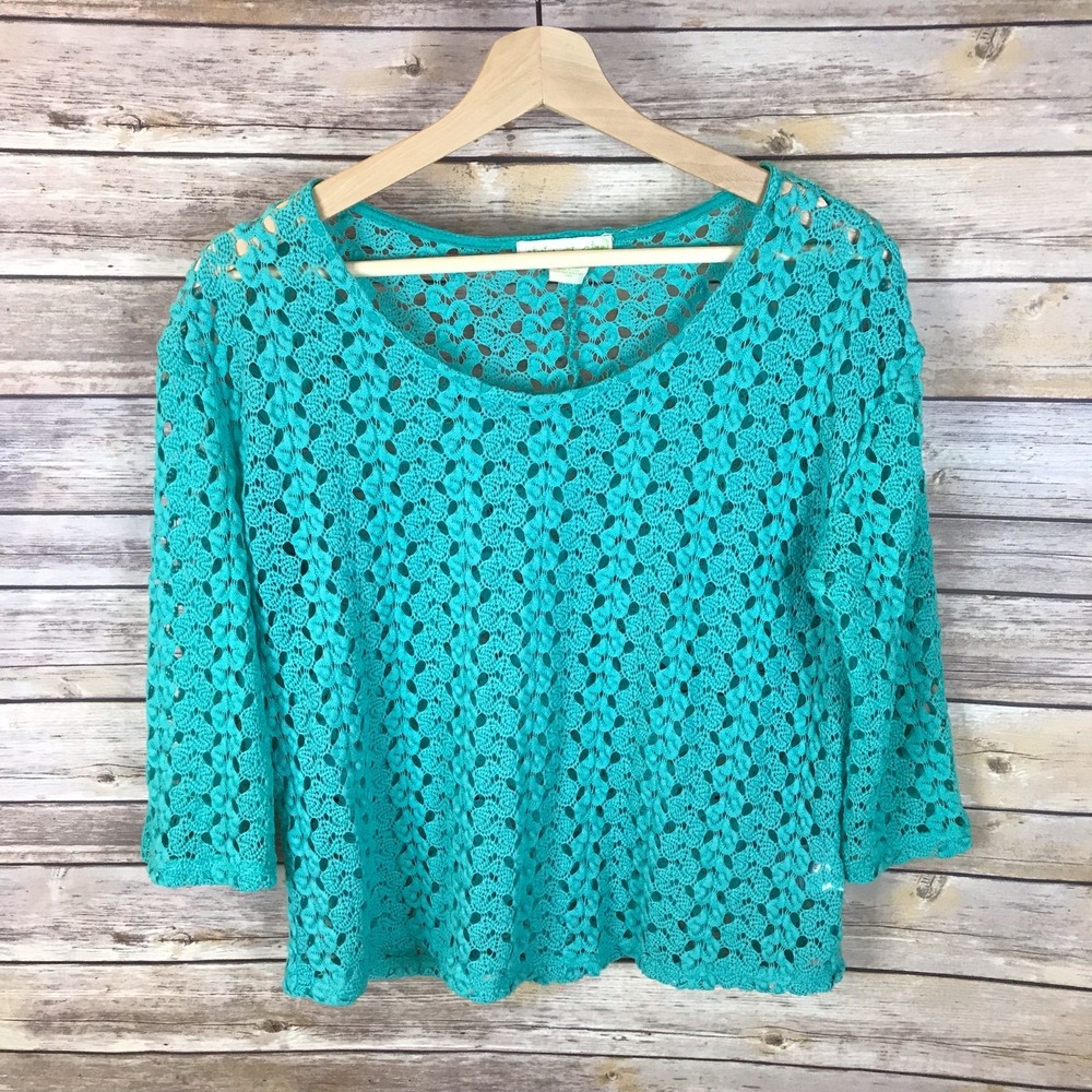 Urban Outfitters Staring At Stars Turquoise Crochet Knit Top Sheer Boho Sz S